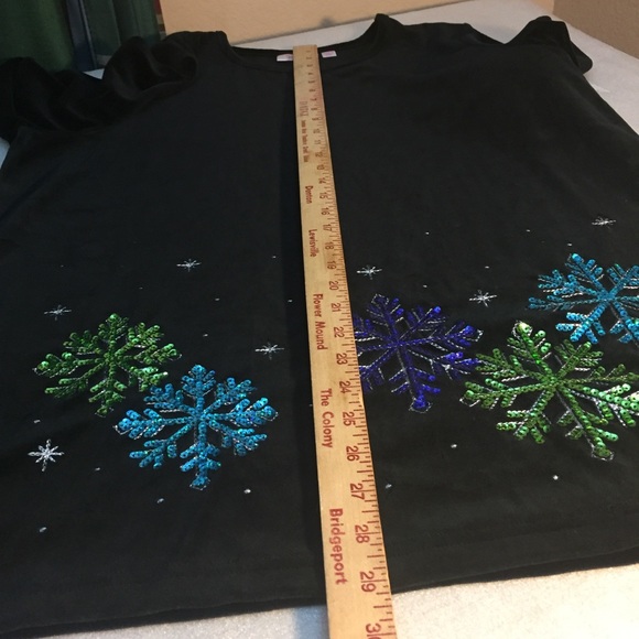 Quaker Factory black velour snowflake top tunic sequined Winter Wonderland XL - Picture 8 of 10